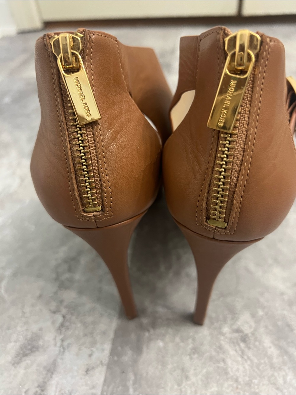 Michael Kors Cognac Leather High Heel Sandal with Buckle - Picture 7 of 11